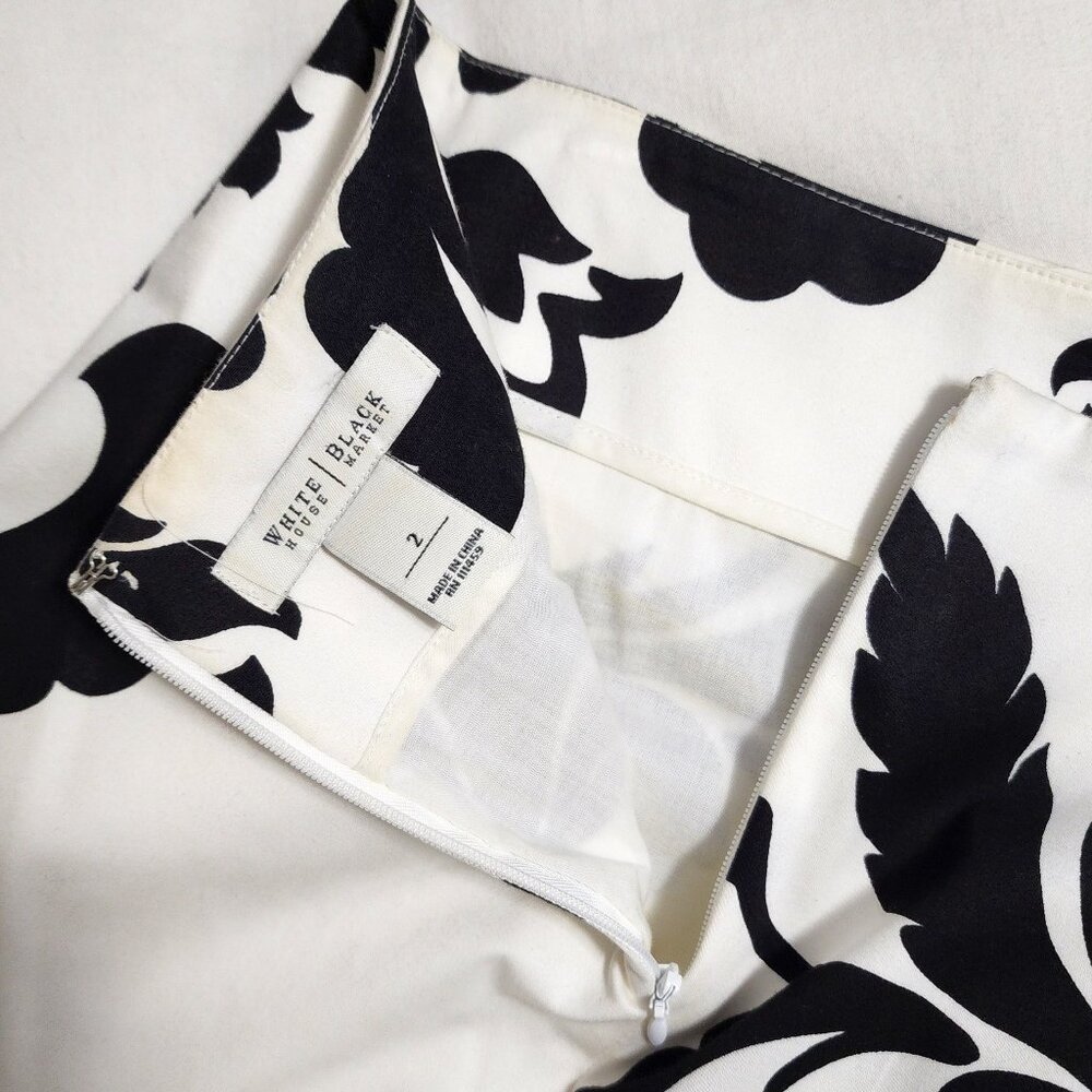 White House Black Market Women's Cotton Stretch White&Black Pencil Skirt Size 2 - Picture 3 of 7
